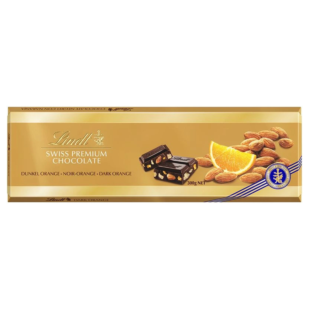 Темный шоколад Lindt (Линдт) с апельсином и миндалем 300г