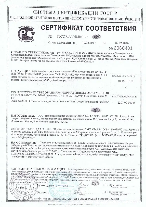 Сертификат "Черноголовская Детская"
