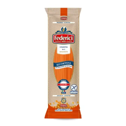 Спагетти без глютена из красной чечевицы Federici №3 250г